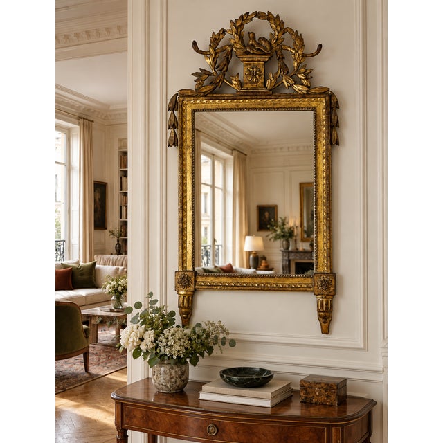 Louis XVI Mirror in Carved and Gilded Wood For Sale - Image 11 of 12
