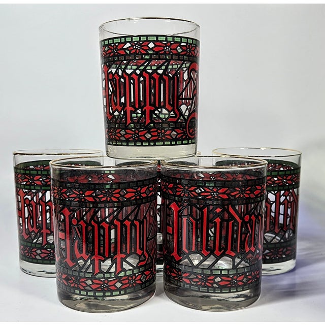 Vintage Houze Happy Holidays Double Old Fashioned Glasses- Set of Six For Sale - Image 12 of 13