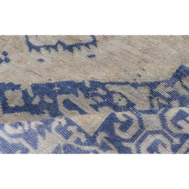 Turkish Oushak Gallery Rug in Blue and Cream With Geometric Design 4'6 X 12'6 For Sale - Image 11 of 12