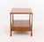 Mid-Century Modern Teak Two-Tier End Table, the square top with single drawer above four brass feet, "JS Inc. / Designer /...