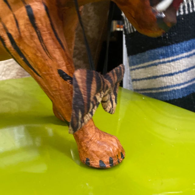 1970s Small Tiger Sculpture With Bow For Sale - Image 4 of 9