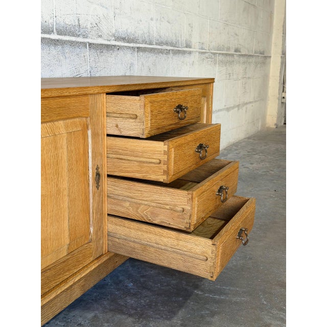 Oak Low Sideboard Credenza With Four Drawers and Two Doors Danish Mid-Century Modern 1970s For Sale - Image 9 of 12