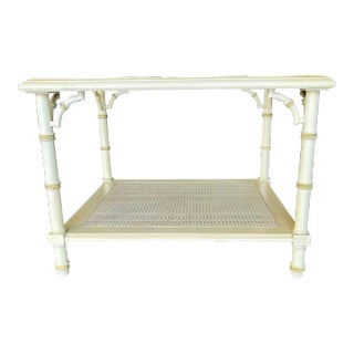 1970s Chinoiserie Faux Bamboo Fretwork and Cane Square Coffee Table For Sale