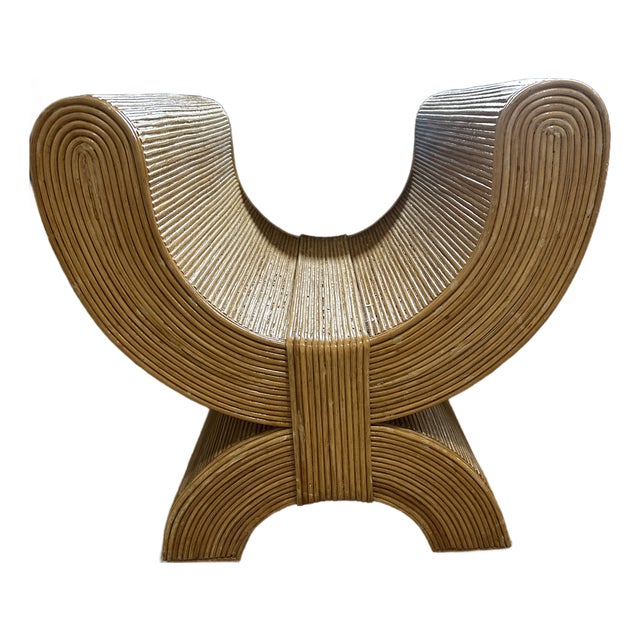 1980s Cerused Pencil Reed Emperor's Seat Side Table in the Style of Betty Cobonpue & Gabriella Crespi For Sale