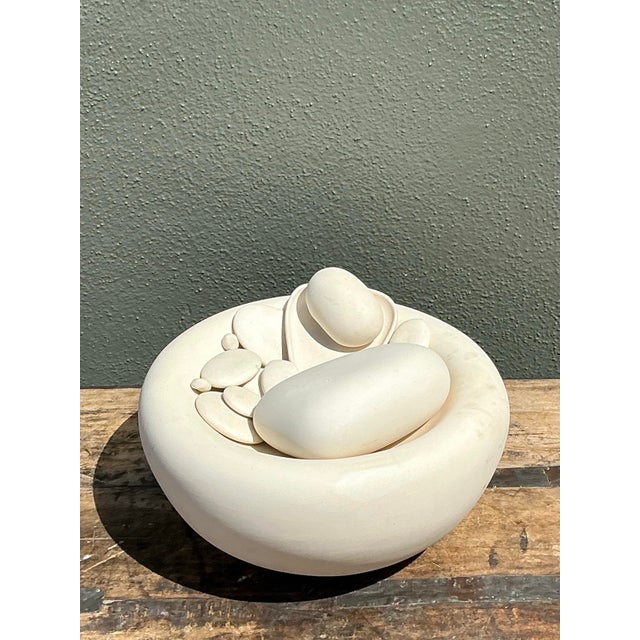Cream Vintage Matte Glazed Ceramic Tabletop Pebble Fountain For Sale - Image 8 of 12