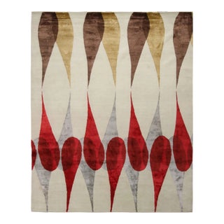 Mid Century Modern Style Rug, Red, White - Boobyalla No. 2 by Rug & Kilim For Sale