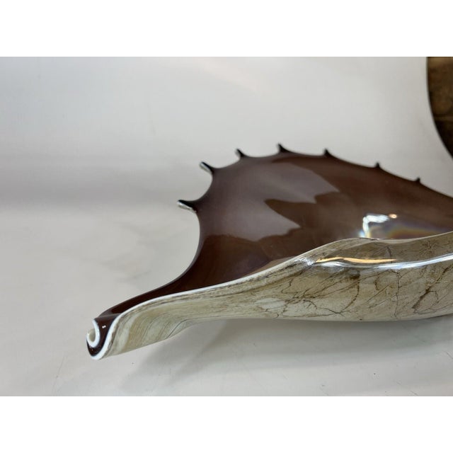 Almond Vintage Krosno Jozefina Poland Art Glass Shell Clam Centerpieces Platter Bowl For Sale - Image 8 of 12