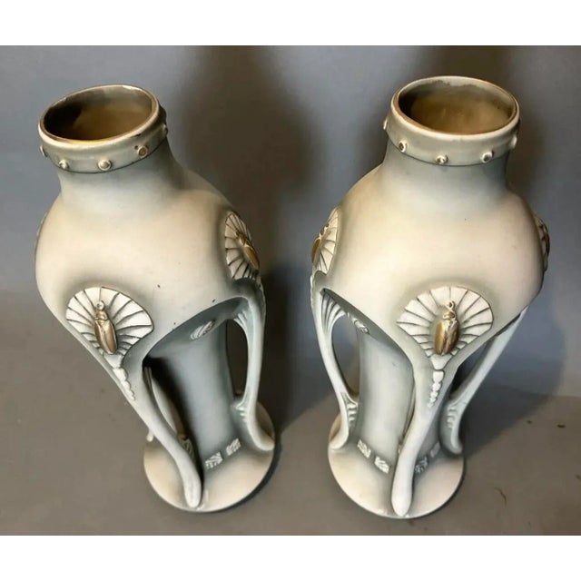 Ceramic Antique Art Nouveau Amphora Style Art Pottery Buttress Vases- Set of 2 For Sale - Image 7 of 12