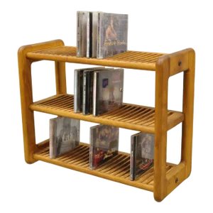 Vintage Mid Century Modern Danish Style 3 Tier 72 Slot Teak Wood CD Rack Storage