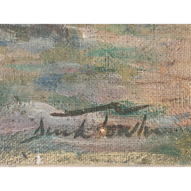 Spanish School, Mediterranean Fishing Village Harbor Coastal Landscape with Boats and Fishermen, 1910s, Oil on Canvas For Sale - Image 14 of 15