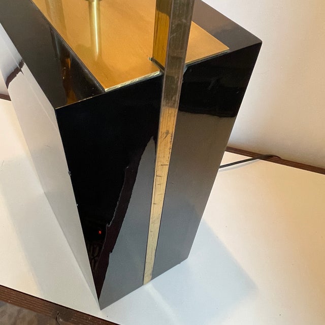 Black Vintage Hollywood Regency Ammonite Lamp in Gilded Brass and Black Lacquered Wood from Maison Jansen, 1970 For Sale - Image 8 of 18