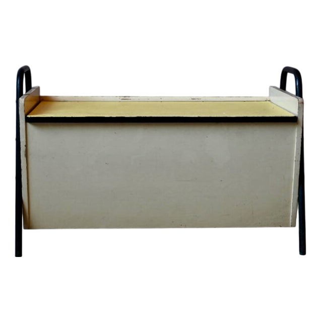 Mid-Century Wooden Toy Chest in Formica and Metal, 1950s For Sale