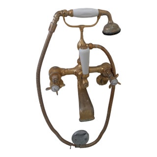 Czech & Speake London Brass Wall-Mount Tub & Shower Faucet Set With Hand Shower For Sale