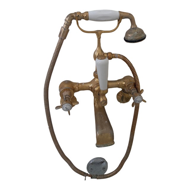 Czech & Speake London Brass Wall-Mount Tub & Shower Faucet Set With Hand Shower For Sale
