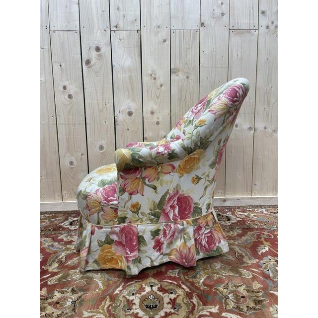 Napoleon III Toad Armchair in Floral Fabric For Sale - Image 5 of 6