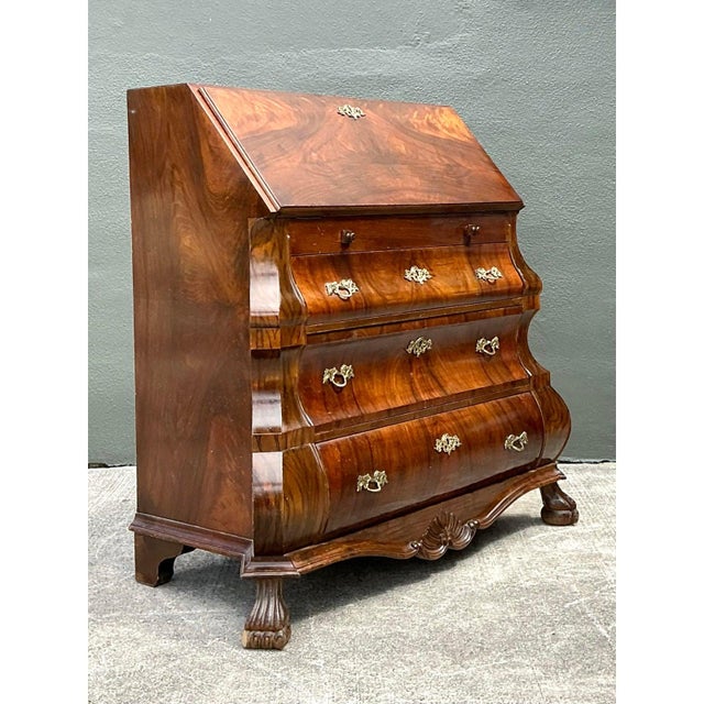 Queen Anne Vintage Rococo Burled Wood Secretaire For Sale - Image 3 of 12