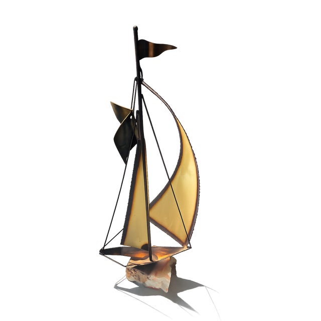 1960s Brass Sailboat Sculpture on Quartz by Jere Demott Mid Century Signed Nautical For Sale In Las Vegas - Image 6 of 7
