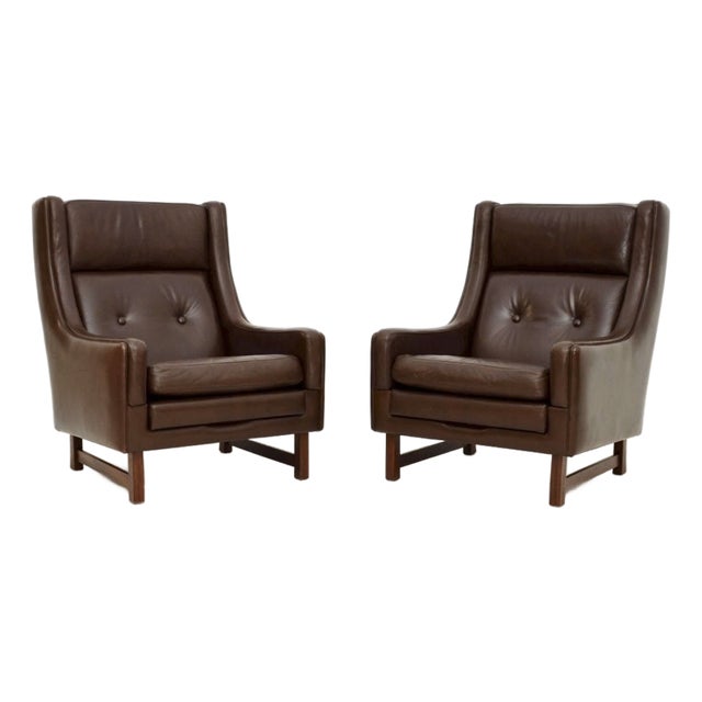 Vintage Leather Armchairs by Torbjörn Afdal for Bruksbo, 1970s, Set of 2, Set of 2 For Sale