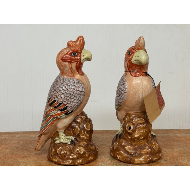 2010s Hand Painted Porcelain Parrots, Set of Two For Sale - Image 5 of 12