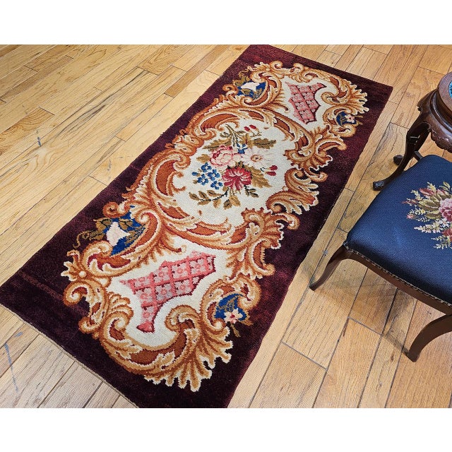 Vintage French Savonnerie Rug, Hand-Knotted Wool, Floral Pattern, Chocolate Brown & Ivory, 3’ X 7' For Sale - Image 10 of 12