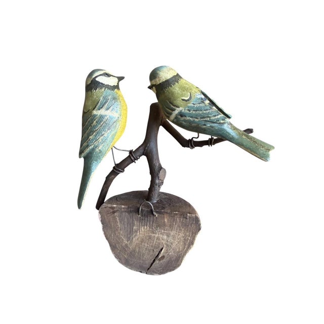 Austrian Folk Art Carved Wood Bird Pair #70, 1930s For Sale - Image 4 of 5