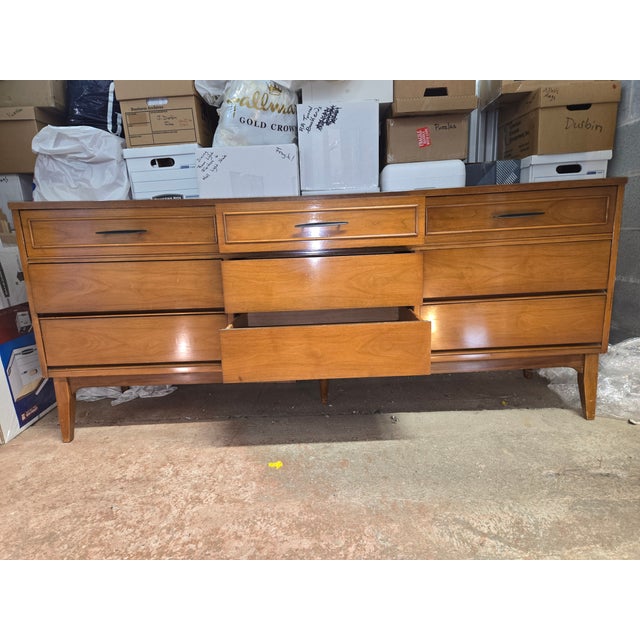 Wood 1960s Walnut Mid Century Modern Dresser Attributed to Dixie Furniture Co For Sale - Image 7 of 12