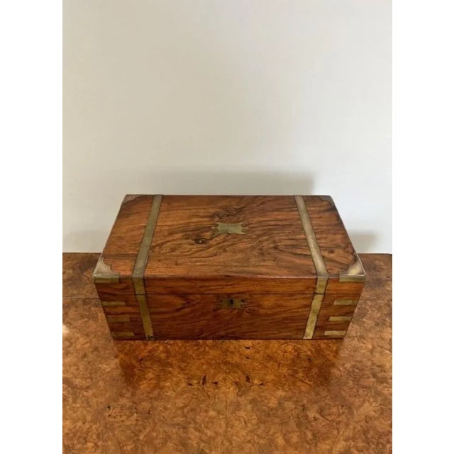 Mid 19th Century Victorian Burr Walnut and Brass Bound Writing Box, 1860s For Sale - Image 5 of 7