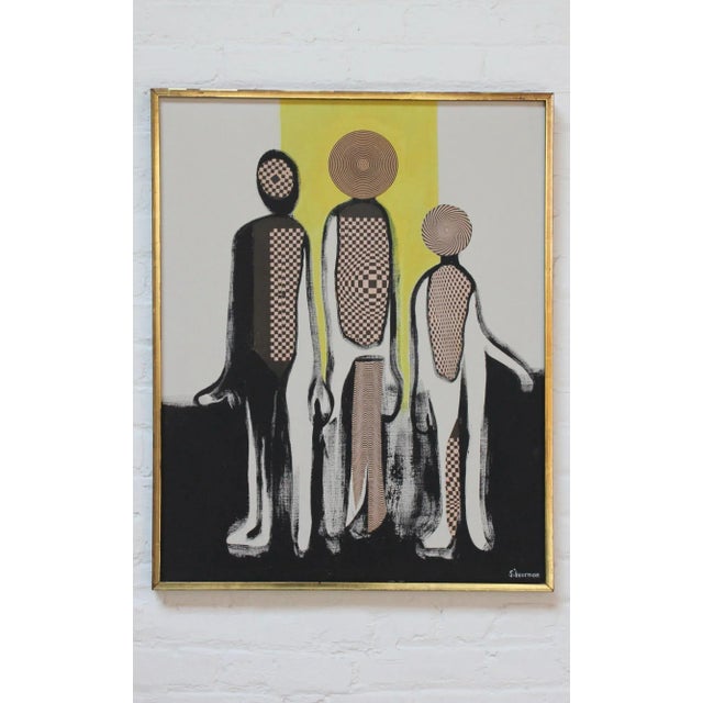 Modernist Figural Op Art Mixed Media on Canvas by Silverman For Sale - Image 13 of 13