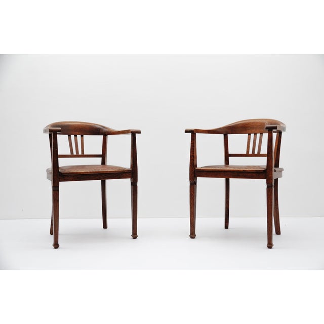 Vintage German Art Deco Armchairs in Wood and Leather, 1930s, Set of 2 For Sale - Image 4 of 17