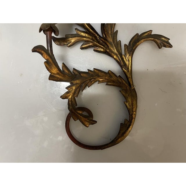 Large Italian Florentine Tole Wall Sconces in Gilt Metal, 1950s, Set of 2 For Sale - Image 11 of 15