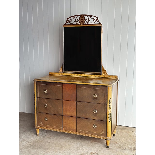 Art Deco Early 20th Century Neoclassical Painted Chest of Drawers With Mirror Back For Sale - Image 3 of 18