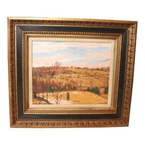 Vintage R. Emmett Owen Farm Land Landscape Abstract Expressionism Oil Painting