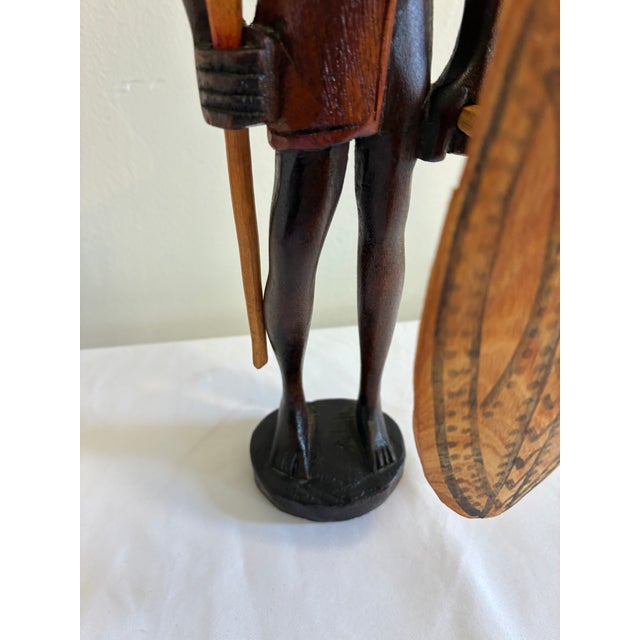 African Vintage Hand-Carved Maasai Warrior Wood Sculpture For Sale - Image 3 of 10
