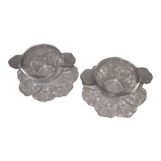 1960s Pair of Lalique Honfleur Sherberts and Saucer Plates For Sale