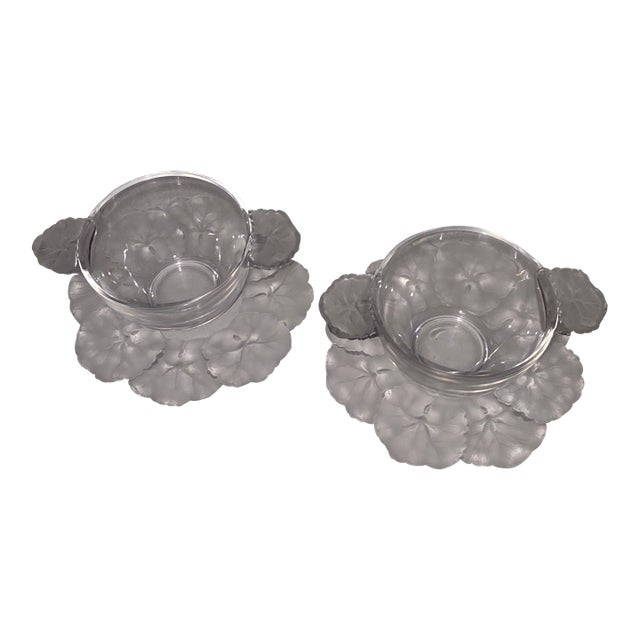 1960s Pair of Lalique Honfleur Sherberts and Saucer Plates For Sale
