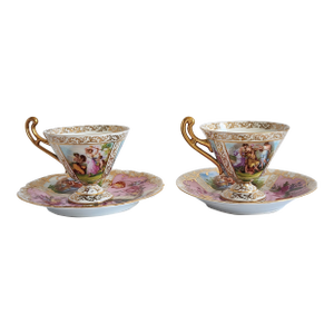 Antique (1853-1910) Carl Larsen Austria Vienna Porcelain Tea Cup With Saucer-a Pair