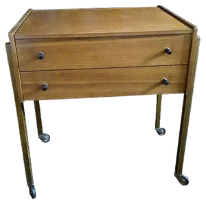 Vintage German Walnut 2-Drawer Nightstand on Wheels, 1970s