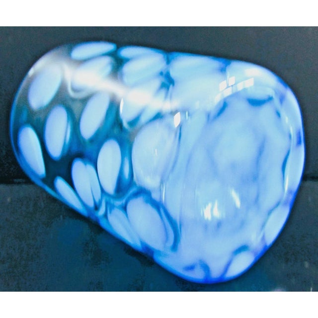 Vintage Fenton Blue Opalescent Coin Spot Glass Pitcher and 4 Tumblers Set For Sale - Image 17 of 17