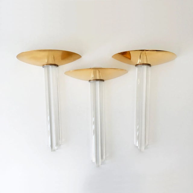 Brass and Acrylic Glass Wall Lights, 1980s, Set of 3 For Sale - Image 4 of 13
