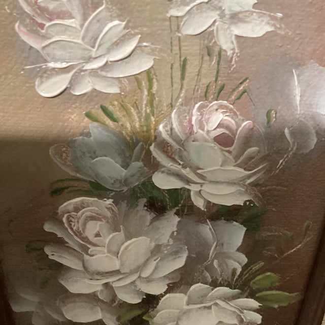 Vintage Painting on Driftwood “White Peony“ by Robert Cox (1934- 2001) Framed For Sale - Image 10 of 12