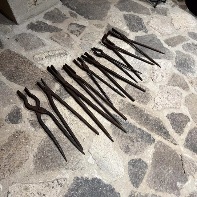 Metal Antique Iron Worker Hand Forged Vintage Tools Set of 9 For Sale - Image 7 of 7
