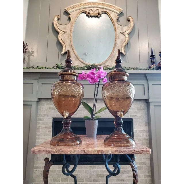 Monumental Bohemian Art Glass Urn Beverage Dispensers - a Pair For Sale - Image 10 of 11