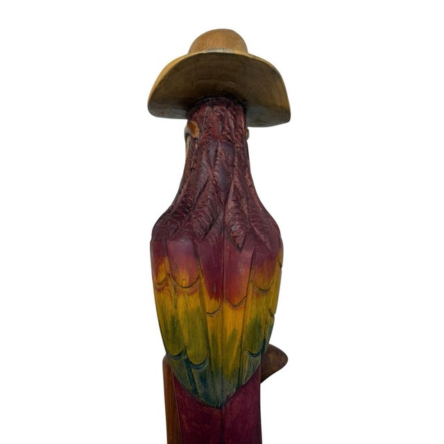 Vintage Folk Art Wood Sculpture Parrot Hand Carved & Painted 41” For Sale - Image 9 of 12