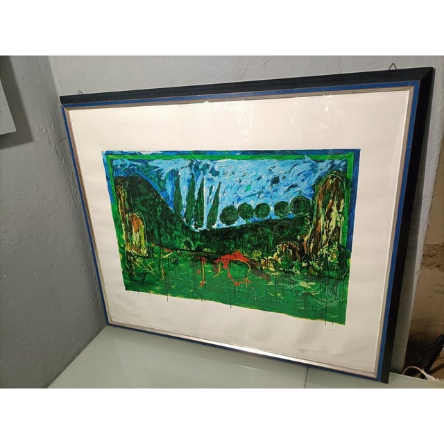 Mario Schifano, Landscape, 1970s, Color Lithograph, Framed, in Very Good conditions. Designed 1980 to 1989 I have official...