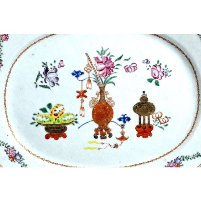 Chinese Export Famille Rose Porcelain Oval Platter With Precious Objects, Circa 1765–1785 For Sale In Philadelphia - Image 6 of 8