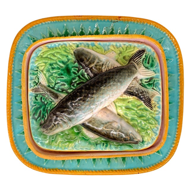 George Jones Majolica Sardine Box on Turquoise Ground, English, Ca. 1870 For Sale - Image 6 of 18