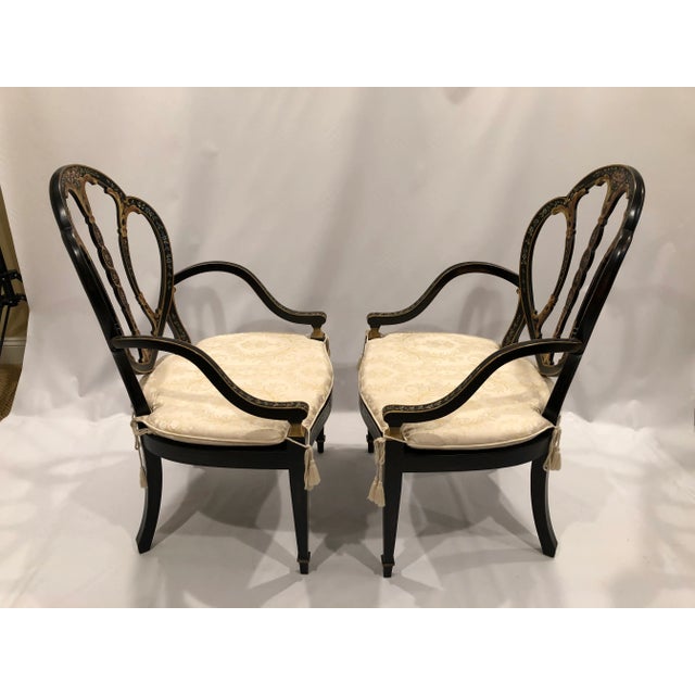 2000 - 2009 Adam Style Handpainted Armchairs With Caned Seats -A Pair For Sale - Image 5 of 13