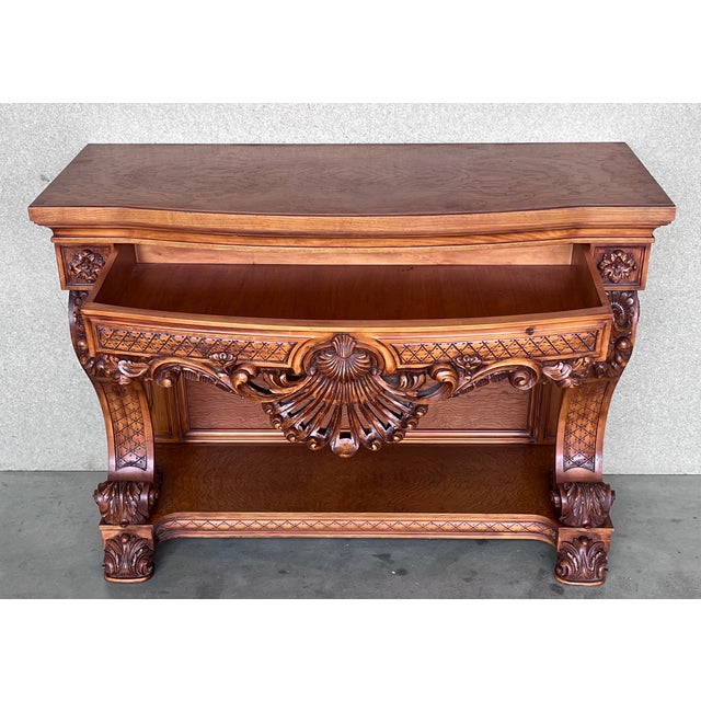 French Biedermeier Mahogany Carved Console Table With Drawer For Sale - Image 6 of 13
