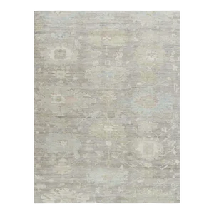 Rug & Kilim’s Oushak Style Rug in Beige and Green With Floral Patterns
