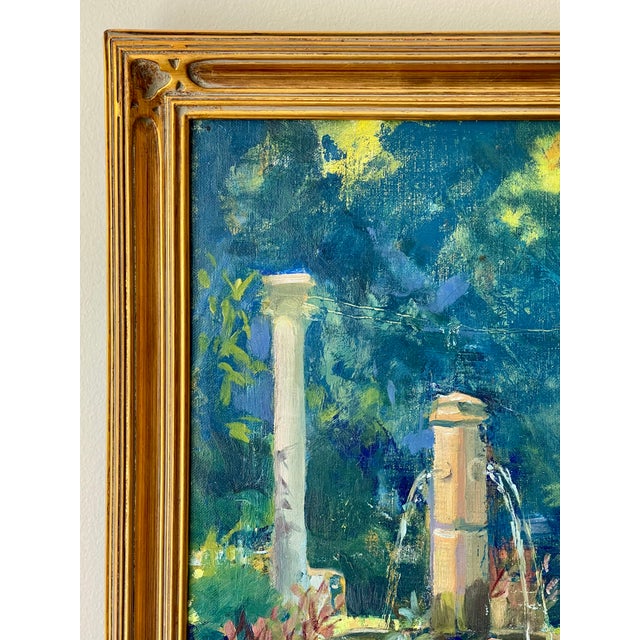 Abstract Late 20th Century Modern Impressionist Oil Painting of a Garden in Greens, Framed For Sale - Image 3 of 15